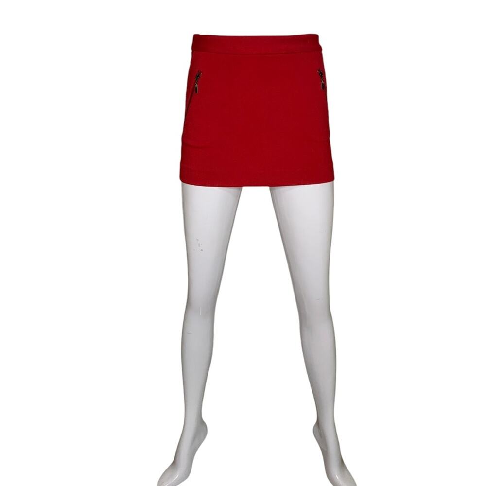 Boston Proper Mini Skirt Red 4 Working Zipper Pockets No Lining Size 10